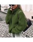 Forefair Oversize sweter z dzianiny z golfem zimowy sweter z dzianiny Plus rozmiar Slim z zielonymi, pomarańczowymi, białymi, ci