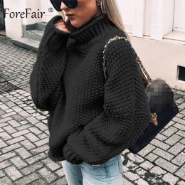 Forefair Oversize sweter z dzianiny z golfem zimowy sweter z dzianiny Plus rozmiar Slim z zielonymi, pomarańczowymi, białymi, ci