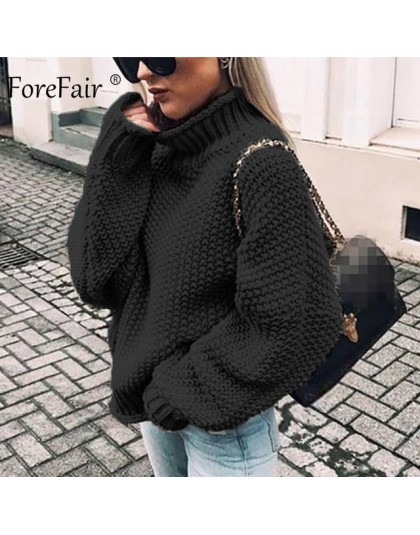 Forefair Oversize sweter z dzianiny z golfem zimowy sweter z dzianiny Plus rozmiar Slim z zielonymi, pomarańczowymi, białymi, ci