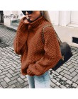 Forefair Oversize sweter z dzianiny z golfem zimowy sweter z dzianiny Plus rozmiar Slim z zielonymi, pomarańczowymi, białymi, ci