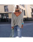 Seksowna dzianina V Neck sweter Plus rozmiar luźny, typu Oversize sweter kobiet z długim rękawem sweter z dzianiny Pull kobieta 