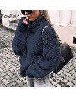 Forefair Oversize sweter z dzianiny z golfem zimowy sweter z dzianiny Plus rozmiar Slim z zielonymi, pomarańczowymi, białymi, ci