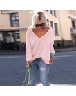 Seksowna dzianina V Neck sweter Plus rozmiar luźny, typu Oversize sweter kobiet z długim rękawem sweter z dzianiny Pull kobieta 