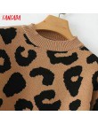 Tangada kobiety leopard sweter z dzianiny zimowy nadruk zwierzęta zimowe grube z długim rękawem damskie swetry casual topy 2X05