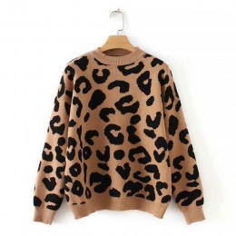 Tangada kobiety leopard sweter z dzianiny zimowy nadruk zwierzęta zimowe grube z długim rękawem damskie swetry casual topy 2X05