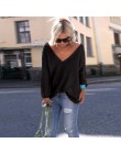 Seksowna dzianina V Neck sweter Plus rozmiar luźny, typu Oversize sweter kobiet z długim rękawem sweter z dzianiny Pull kobieta 