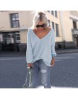 Seksowna dzianina V Neck sweter Plus rozmiar luźny, typu Oversize sweter kobiet z długim rękawem sweter z dzianiny Pull kobieta 