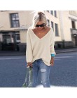 Seksowna dzianina V Neck sweter Plus rozmiar luźny, typu Oversize sweter kobiet z długim rękawem sweter z dzianiny Pull kobieta 