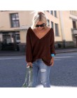 Seksowna dzianina V Neck sweter Plus rozmiar luźny, typu Oversize sweter kobiet z długim rękawem sweter z dzianiny Pull kobieta 