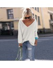 Seksowna dzianina V Neck sweter Plus rozmiar luźny, typu Oversize sweter kobiet z długim rękawem sweter z dzianiny Pull kobieta 