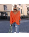 Seksowna dzianina V Neck sweter Plus rozmiar luźny, typu Oversize sweter kobiet z długim rękawem sweter z dzianiny Pull kobieta 