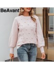 BeAvant dziergany sweter zimowy damski sweter latarnia rękaw damski swetry damski minimalistyczny pull femme uroczy biały sweter