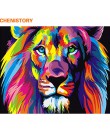 CHENISTORY wstępnie oprawiony lew ręcznie malowany obrazek By Numbers Animal Modern Wall Art Picture farba akrylowa na płótnie d