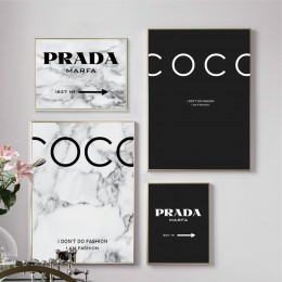 Nowoczesna moda marmur Coco cytaty plakaty i druki czarny biały Vogue zdjęcia na płótnie malarstwo do salonu Home Decor