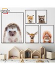 Baby Animal plakaty i druki Rabbite żyrafa obraz ze słoniem na płótnie przedszkole Wall Art obraz nordycki dekoracja pokoju dzie