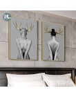 Nordic Antlers girls Figuars obraz ścienny na płótnie plakaty czarny biały akt artystyczny zdjęcia do salonu Morden Decor