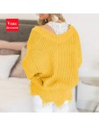 Vana Javeasen Off The Shoulder jesień sweter dla kobiet Fringe Distressed dzianiny bluzki damskie swetry z długim rękawem swetry