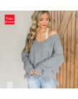 Vana Javeasen Off The Shoulder jesień sweter dla kobiet Fringe Distressed dzianiny bluzki damskie swetry z długim rękawem swetry