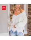 Vana Javeasen Off The Shoulder jesień sweter dla kobiet Fringe Distressed dzianiny bluzki damskie swetry z długim rękawem swetry