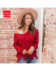 Vana Javeasen Off The Shoulder jesień sweter dla kobiet Fringe Distressed dzianiny bluzki damskie swetry z długim rękawem swetry