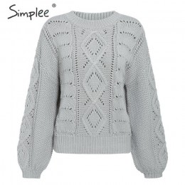 Simplee Hollow out dzianinowy sweter damski sweter z poszerzanymi rękawami damski sweter jesienno-zimowy O-neck casual ladies ju