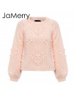 JaMerry Vintage pink hairball jesienne zimowe swetry damskie z długim rękawem luźny pulower 2019 moda elegancka, luźna sweter z 