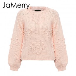 JaMerry Vintage pink hairball jesienne zimowe swetry damskie z długim rękawem luźny pulower 2019 moda elegancka, luźna sweter z 