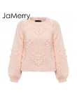 JaMerry Vintage pink hairball jesienne zimowe swetry damskie z długim rękawem luźny pulower 2019 moda elegancka, luźna sweter z 