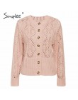 Simplee Hollow out crohect sweter dziergany sweter damski zimowy sweter damski z długim rękawem wysokiej talii kobiet znosić jum