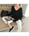 WOTWOY jesienno-zimowa trykotowa, w stylu Basic niebieski biały sweter damski 2020 Fashion Casual V-neck damskie swetry Korean l