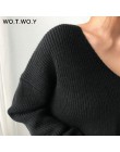 WOTWOY jesienno-zimowa trykotowa, w stylu Basic niebieski biały sweter damski 2020 Fashion Casual V-neck damskie swetry Korean l