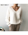 WOTWOY jesienno-zimowa trykotowa, w stylu Basic niebieski biały sweter damski 2020 Fashion Casual V-neck damskie swetry Korean l