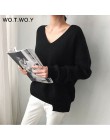 WOTWOY jesienno-zimowa trykotowa, w stylu Basic niebieski biały sweter damski 2020 Fashion Casual V-neck damskie swetry Korean l