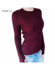 Sweter damski sweter Basic prążkowane bawełniane bluzki z dzianiny solidne wycięcie pod szyją podstawowy sweter swetry na długi 