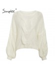 Simplee Hollow out moherowe swetry damskie swetry jesień zima latarnia rękaw kobiet pomarańczowy sweter Oversize ladies jumper 2