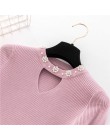 2020 Sweety pearl V-Neck żółty damski sweter wiosenna dopasowana frezowanie sweter kobiet Pull różowy sweter dla kobiet Jumper b