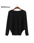 BHflutter sweter kobiety głęboki dekolt dzianiny zimowe swetry topy kobieta Batwing Cashmere swetry na co dzień Jumper Pull Femm