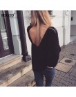 Rugod 2019 nowy seksowny Backless sweter w szpic kobiet sweter jesień zima sweter z dzianiny w stylu casual sweter Femme ponadga