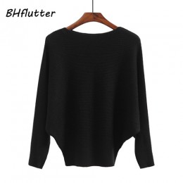 BHflutter sweter kobiety głęboki dekolt dzianiny zimowe swetry topy kobieta Batwing Cashmere swetry na co dzień Jumper Pull Femm