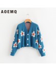 AOEMQ Women cardigan swetry damskie urocze oświetlenie zielony Symbol Life Vintage sweter wiosna swetry z kwiatowym nadrukiem da