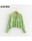 AOEMQ Women cardigan swetry damskie urocze oświetlenie zielony Symbol Life Vintage sweter wiosna swetry z kwiatowym nadrukiem da