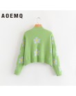 AOEMQ Women cardigan swetry damskie urocze oświetlenie zielony Symbol Life Vintage sweter wiosna swetry z kwiatowym nadrukiem da